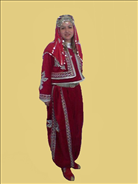Fes,pul işlemeli örtü,alinlik,kadife cepken,kadife yelek,buluz,kolye,döküm kemer,ağli şalvar,çorap,ayakkabı
